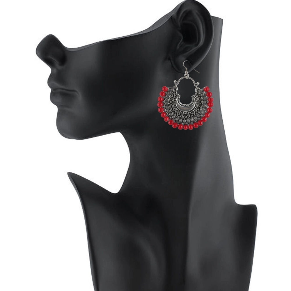 Generic Women's Silver Plated Hook Dangler Hanging Beads Earrings-Silver