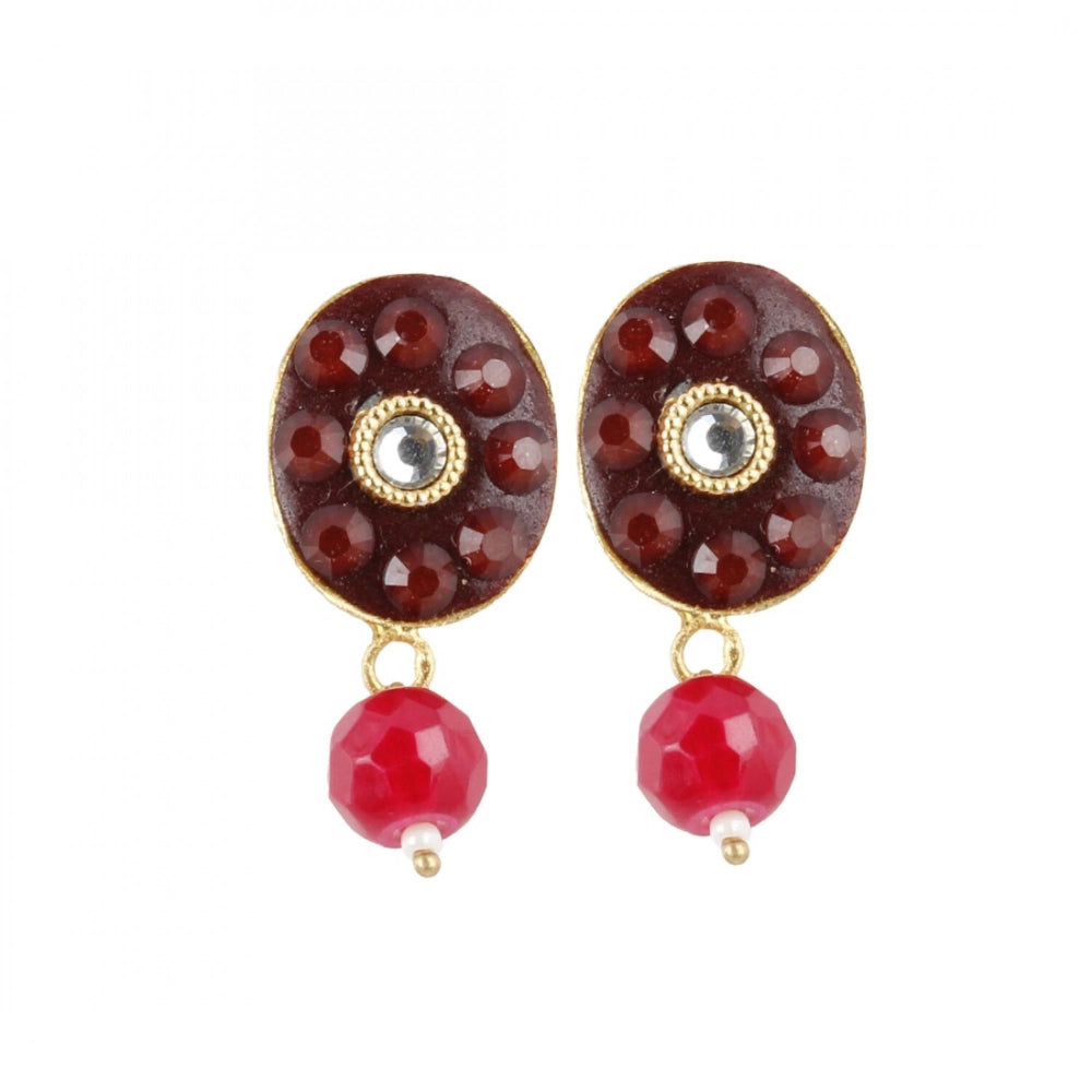 Stylish Maroon Golde Plated Traditional Kundan Necklace Set with Earrings