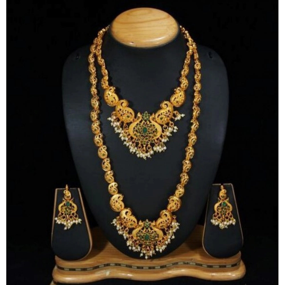 Generic Women's Elegent Temple Jewellery Set With Earrings (Green, Free Size)
