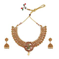 Generic Women's Gold Plated Necklace and Earrings Set with Meenakari Work (Multi Color, Free Size)