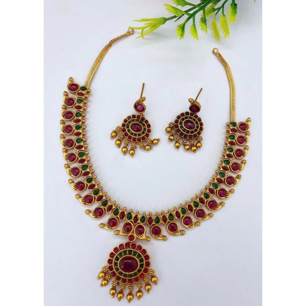 Generic Women's Classic Kampu Necklace Set (Red And Green, Free Size)