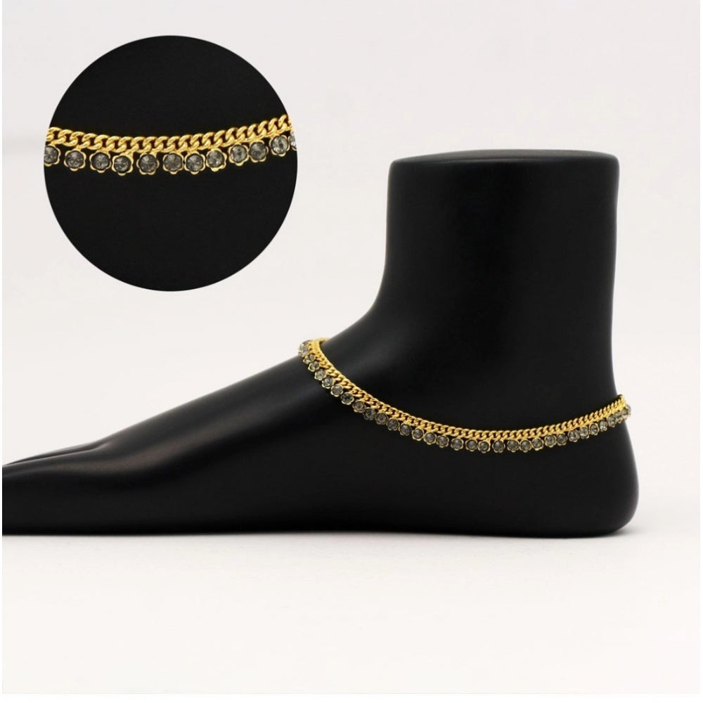 Generic Women's Gray Color Rhinestone Anklets (Free Size: Upto 10")