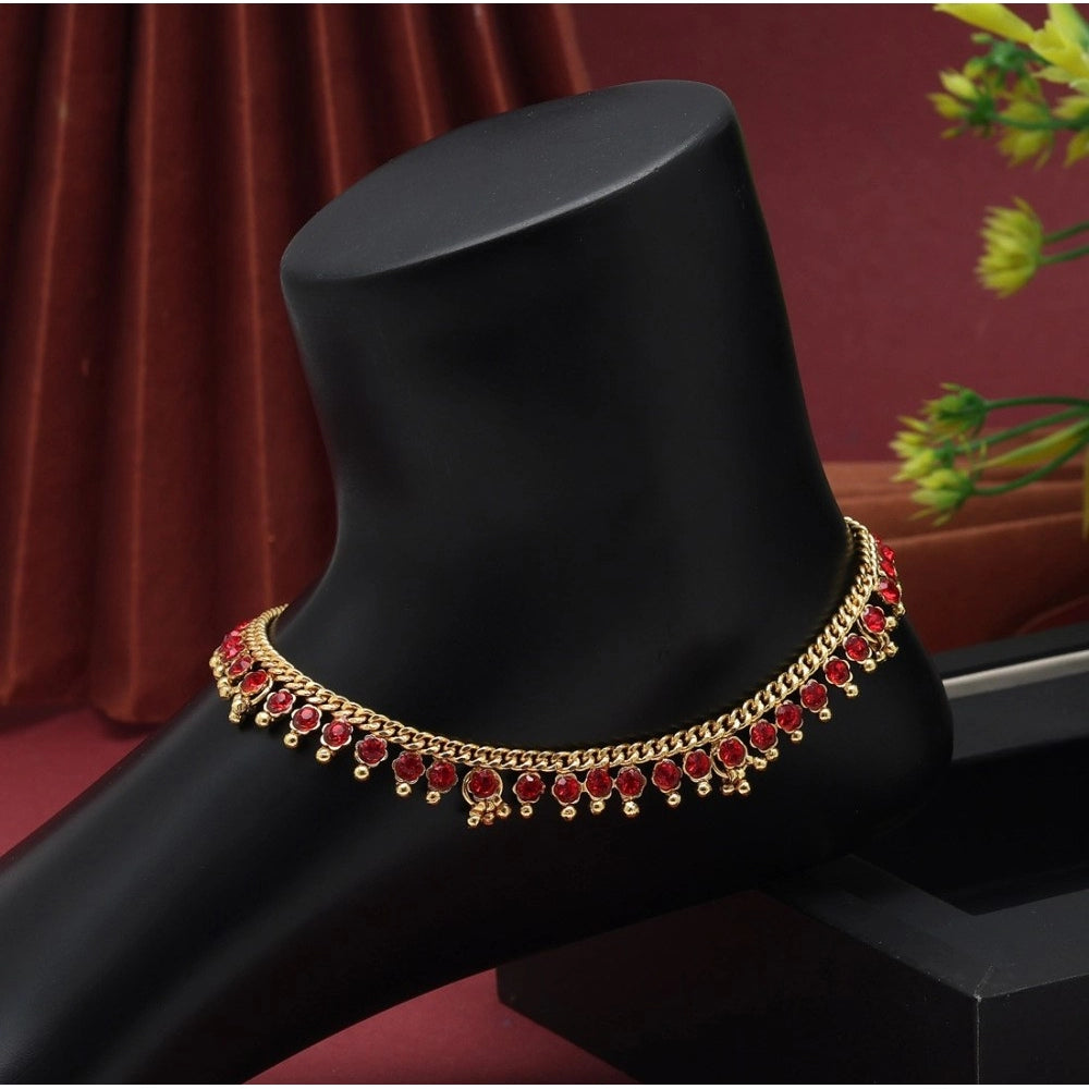Generic Women's Red Color Anklets (Free Size: Upto 10")