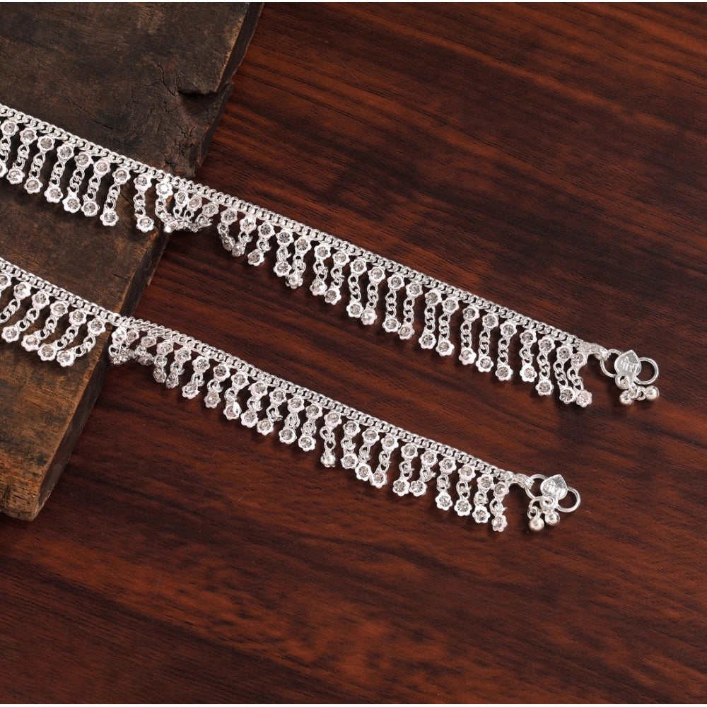 Generic Women's Silver Color Anklets (Free Size: Upto 10")
