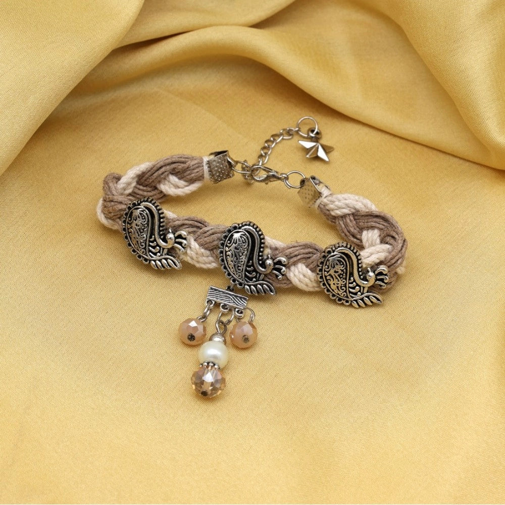 Generic Women's Silver Color Oxidised Adjustable Bracelet