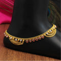Generic Women's Maroon Color Rhinestone Anklets (Free Size: Upto 10")