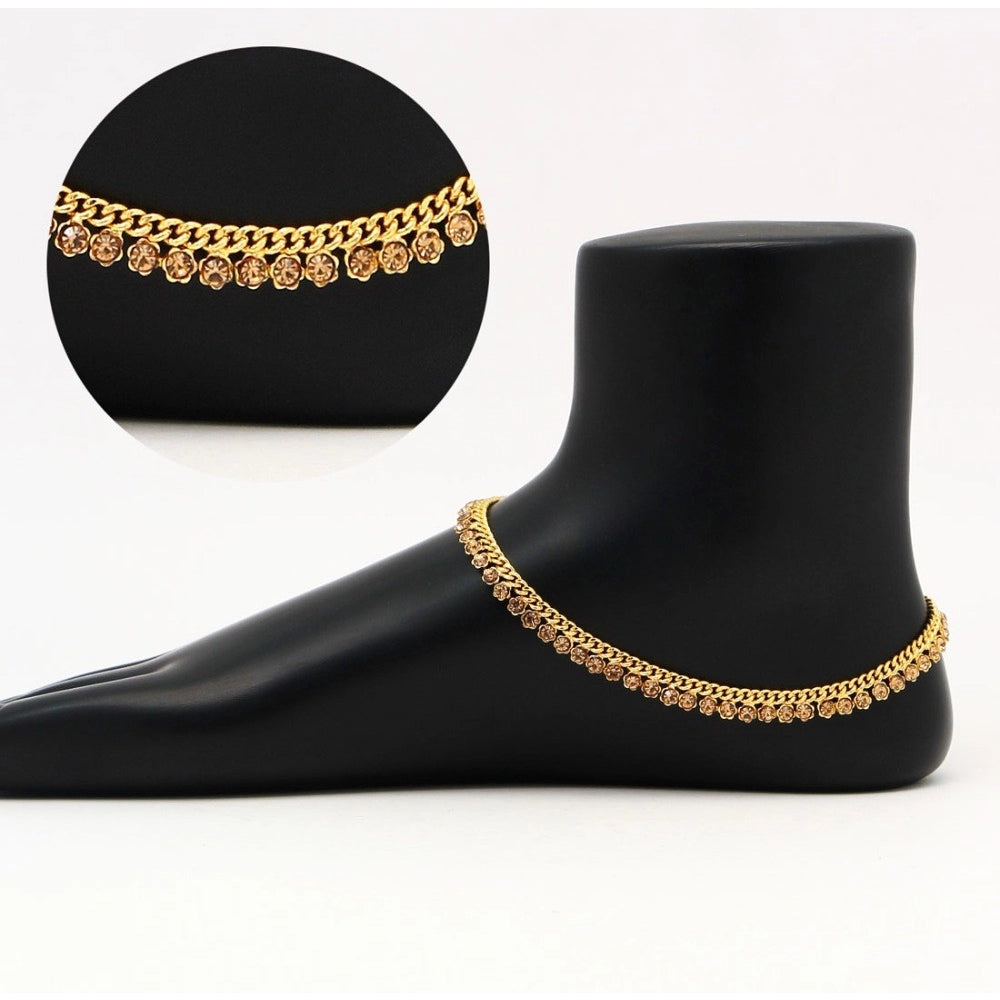 Generic Women's Gold Color Rhinestone Anklets (Free Size: Upto 10")