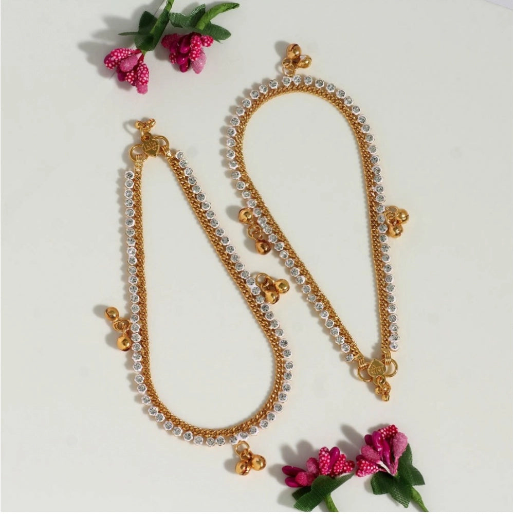 Generic Women's White Color Rhinestone Anklets (Free Size: Upto 10")