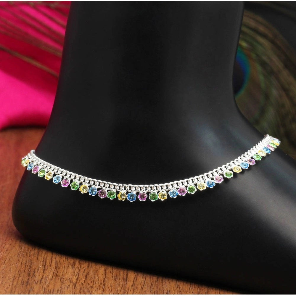 Generic Women's Multi Color Rhinestone Anklets (Free Size: Upto 10")