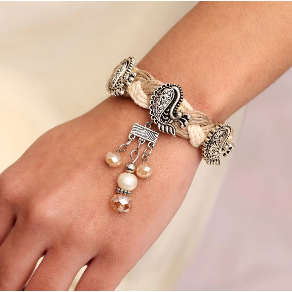 Generic Women's Silver Color Oxidised Adjustable Bracelet