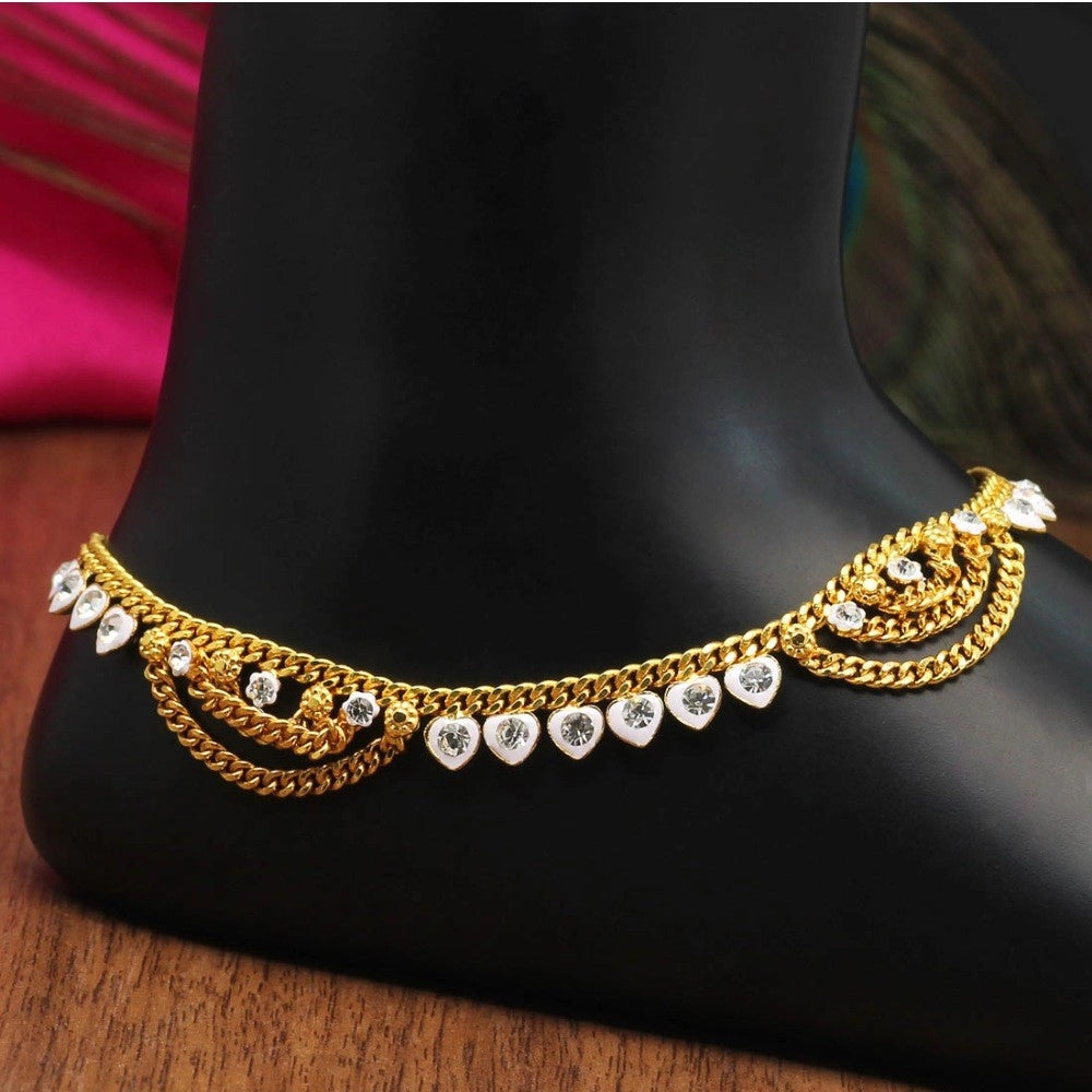 Generic Women's White Color Rhinestone Anklets (Free Size: Upto 10")