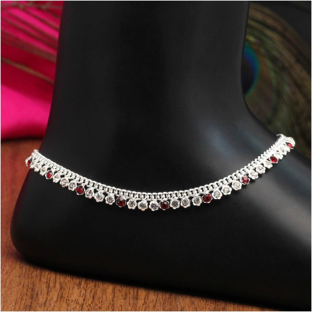 Generic Women's Maroon Color Rhinestone Anklets (Free Size: Upto 10")