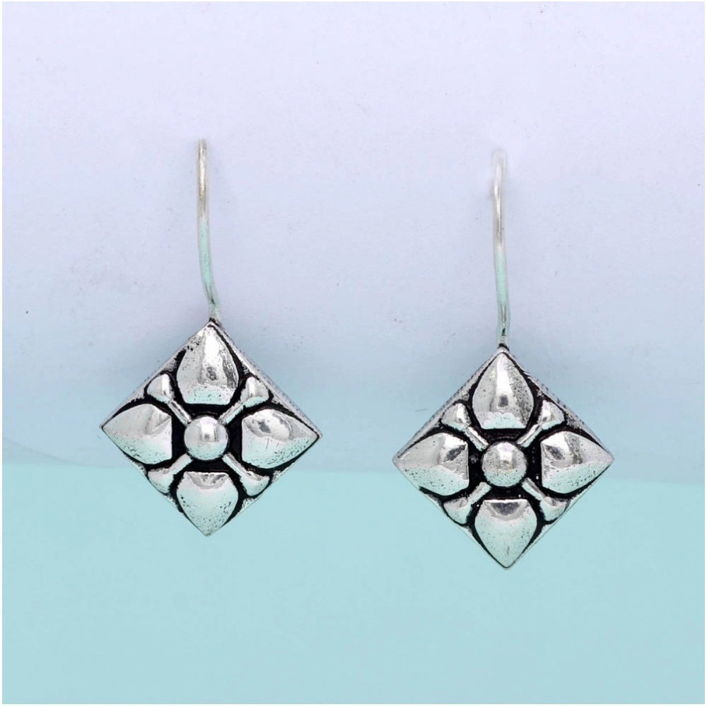 Generic Women's Square Shape Oxidised Silver Plated Stud Brass Earrings