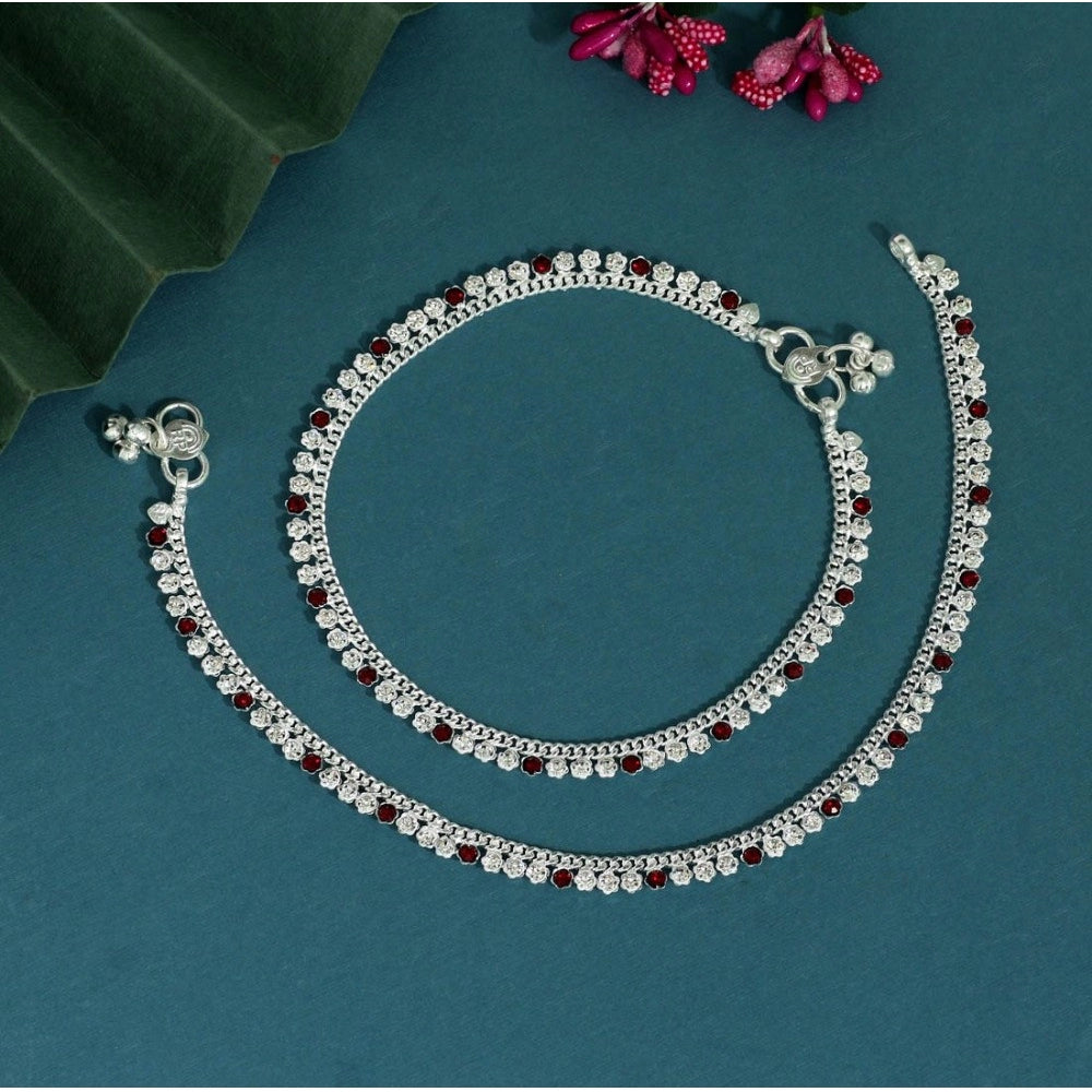 Generic Women's Maroon Color Rhinestone Anklets (Free Size: Upto 10")