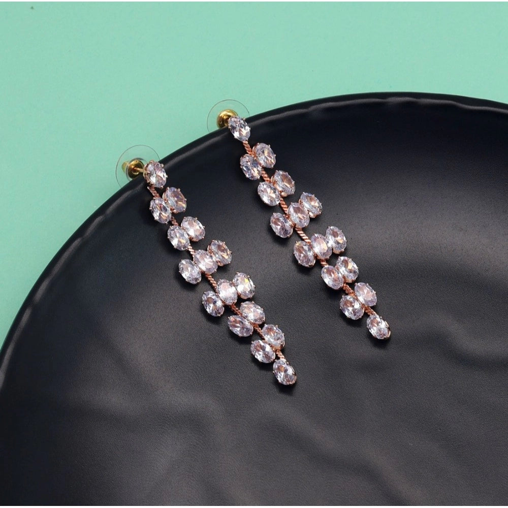 Generic Women's White Color Stone Rose Gold Earrings