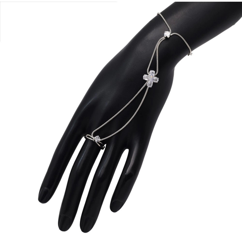 Generic Women's White Color Rhinestone Hathphool Adjustable Bracelet