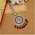 Generic Women's Maroon Color Mirror Work Maang Tikka
