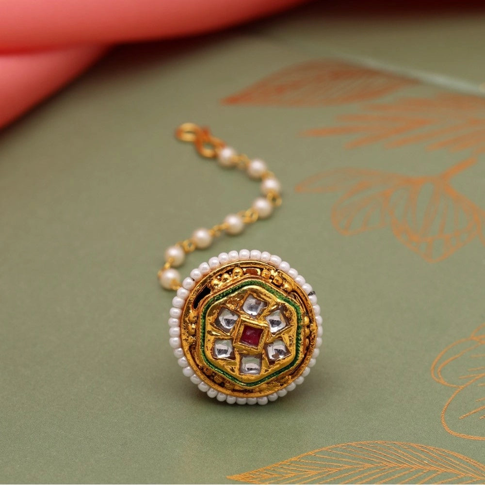 Generic Women's Maroon &amp; Green Color Kundan Meena Borla Tikka