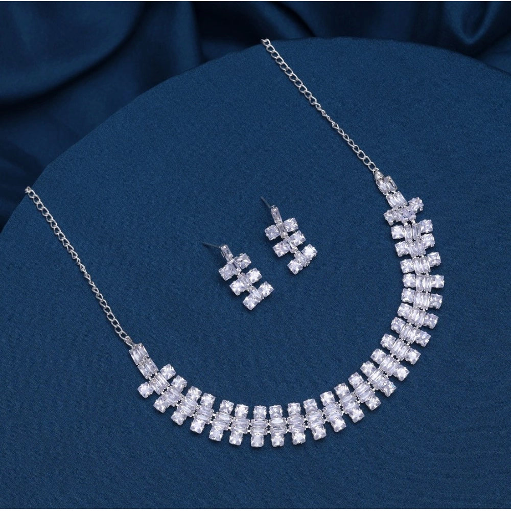 Generic Women's Silver Color Stone Necklace Set Adjustable Chain