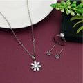 Generic Women's Silver Color Stone Locket Pendant Set Adjustable Ring