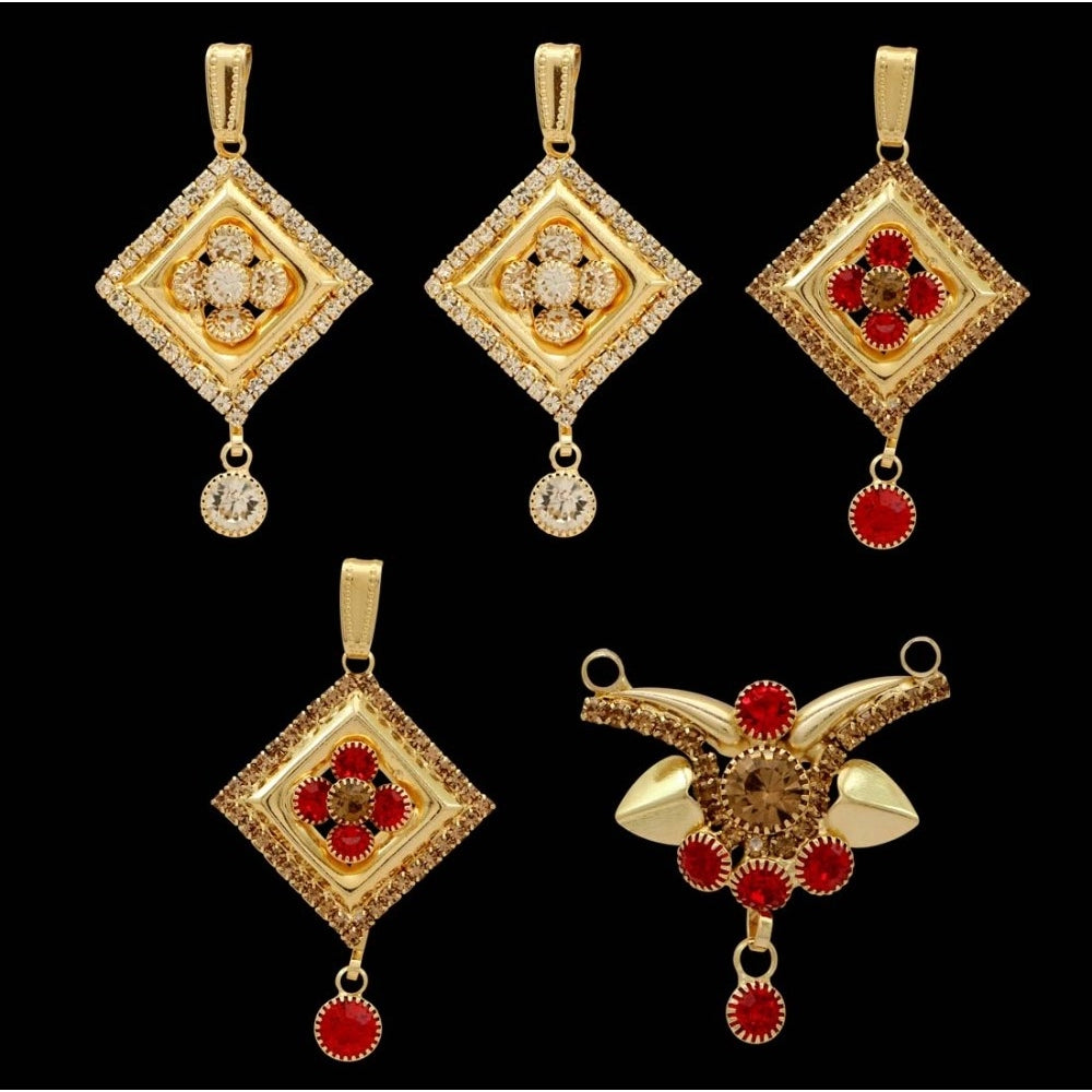 Generic Women's Red &amp; White Color Pendants Locket Combo Of 5 Pieces