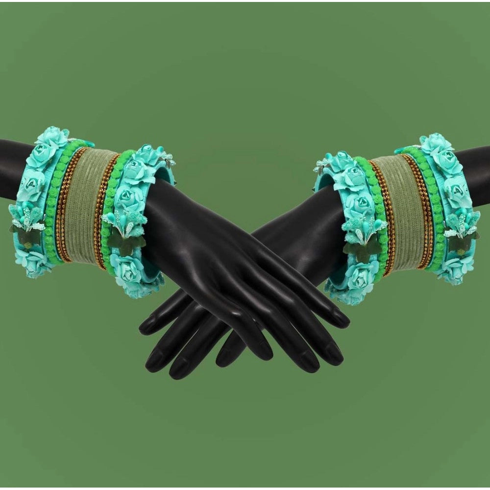 Generic Women's Rama Green Color Rose Floral Bangles Set: 2.8