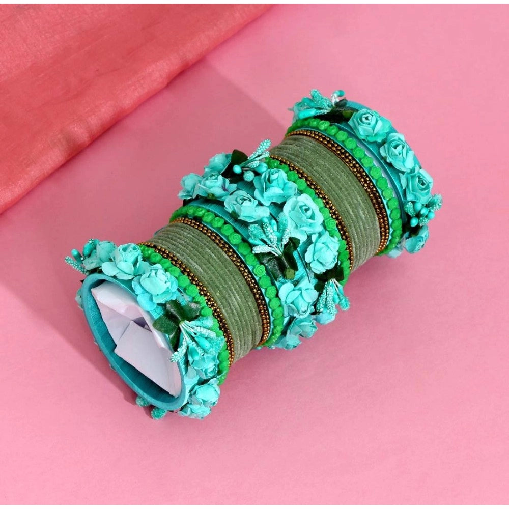 Generic Women's Rama Green Color Rose Floral Bangles Set: 2.8
