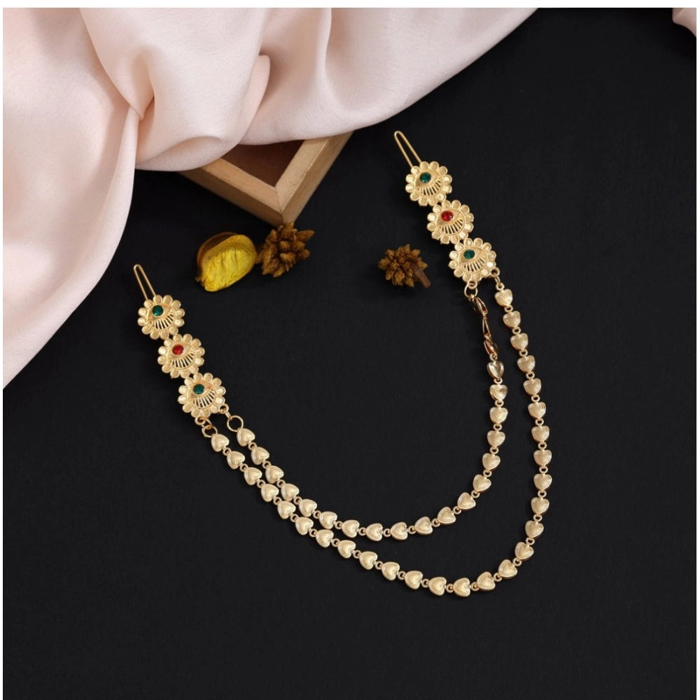 Generic Women's Maroon &amp; Green Color Gold Plated Hair Pin / Juda Pin
