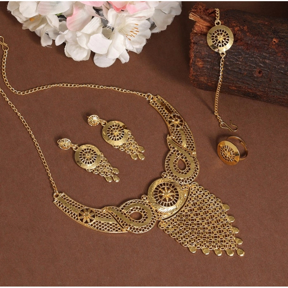 Generic Women's Gold Color Gold Plated Necklace Set Adjustable Ring