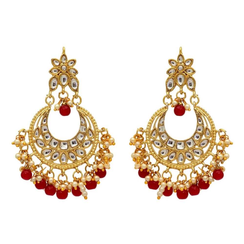 Generic Women's Maroon Color Imitation &amp; Kundan Earrings