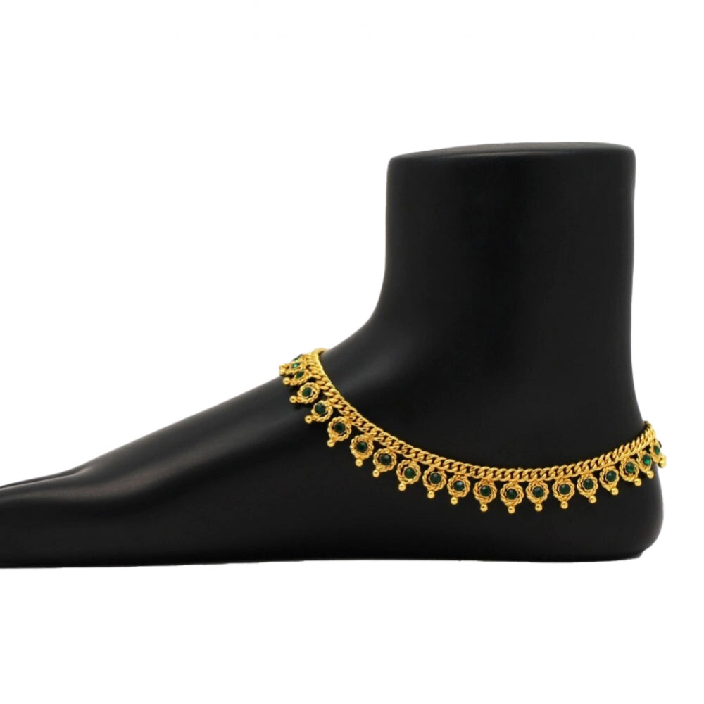 Generic Women's Green Color Rhinestone Anklets (Free Size: Upto 10")