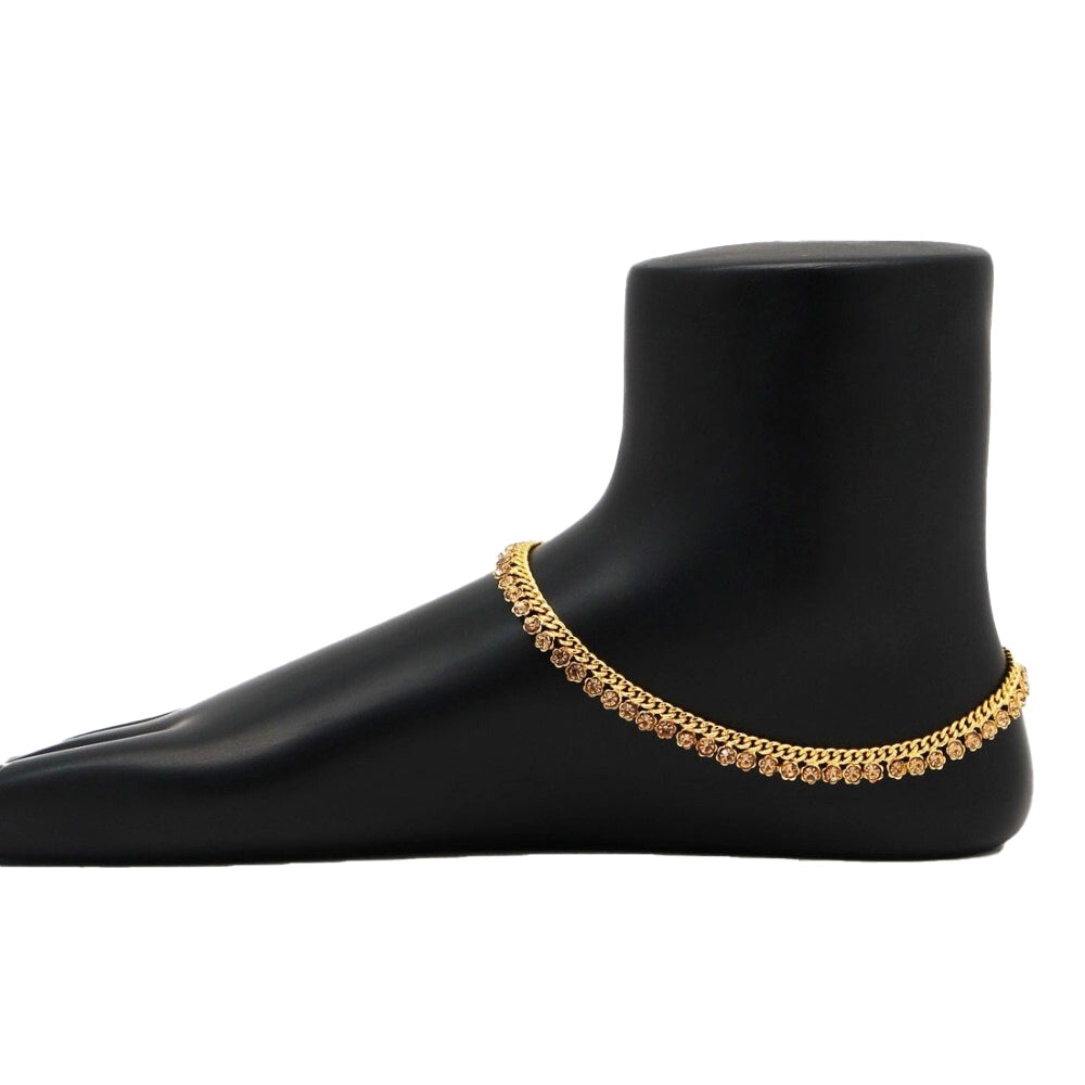 Generic Women's Gold Color Rhinestone Anklets (Free Size: Upto 10")