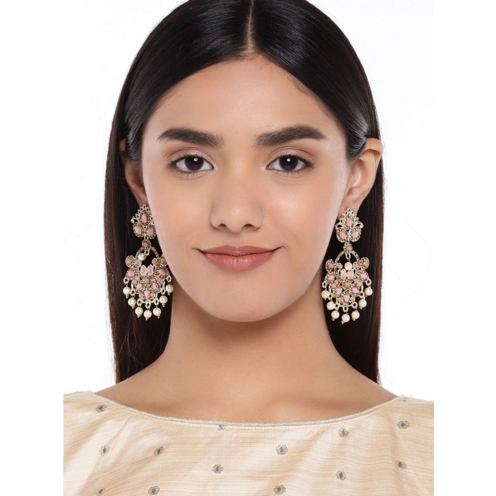 Generic Women's Rose Gold Plated Alloy Earrings (Gold &amp; Pink)