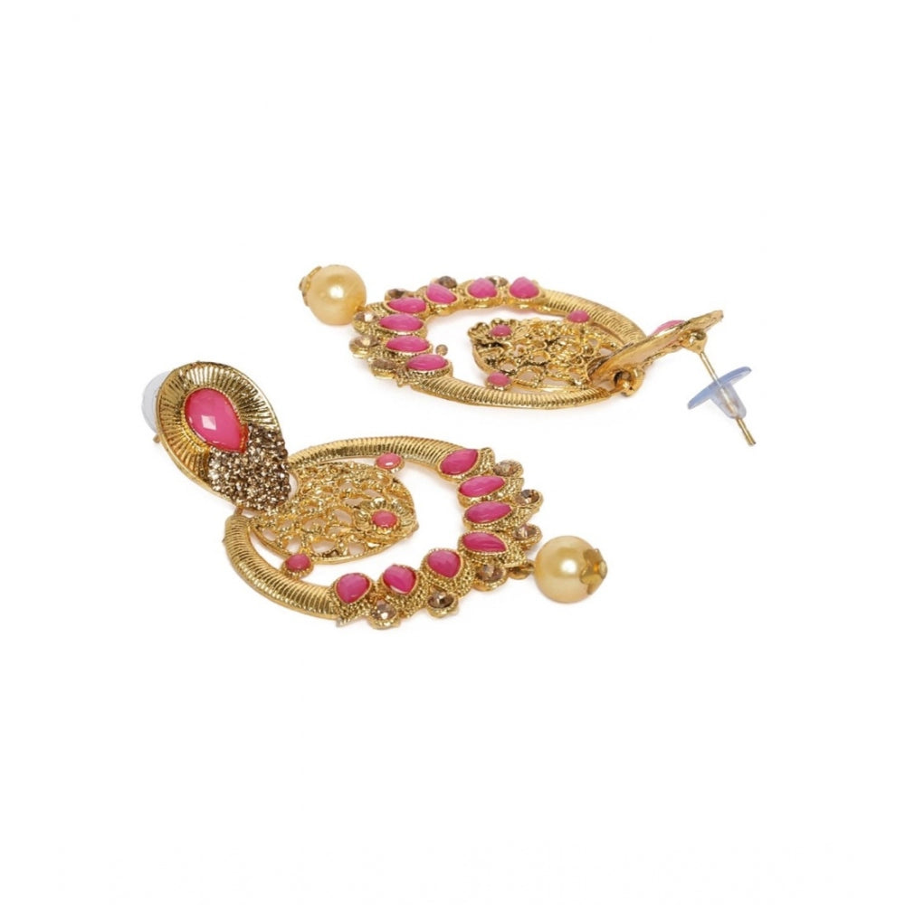 Generic Women's Rose Gold Plated Alloy Earrings (Gold &amp; Pink)
