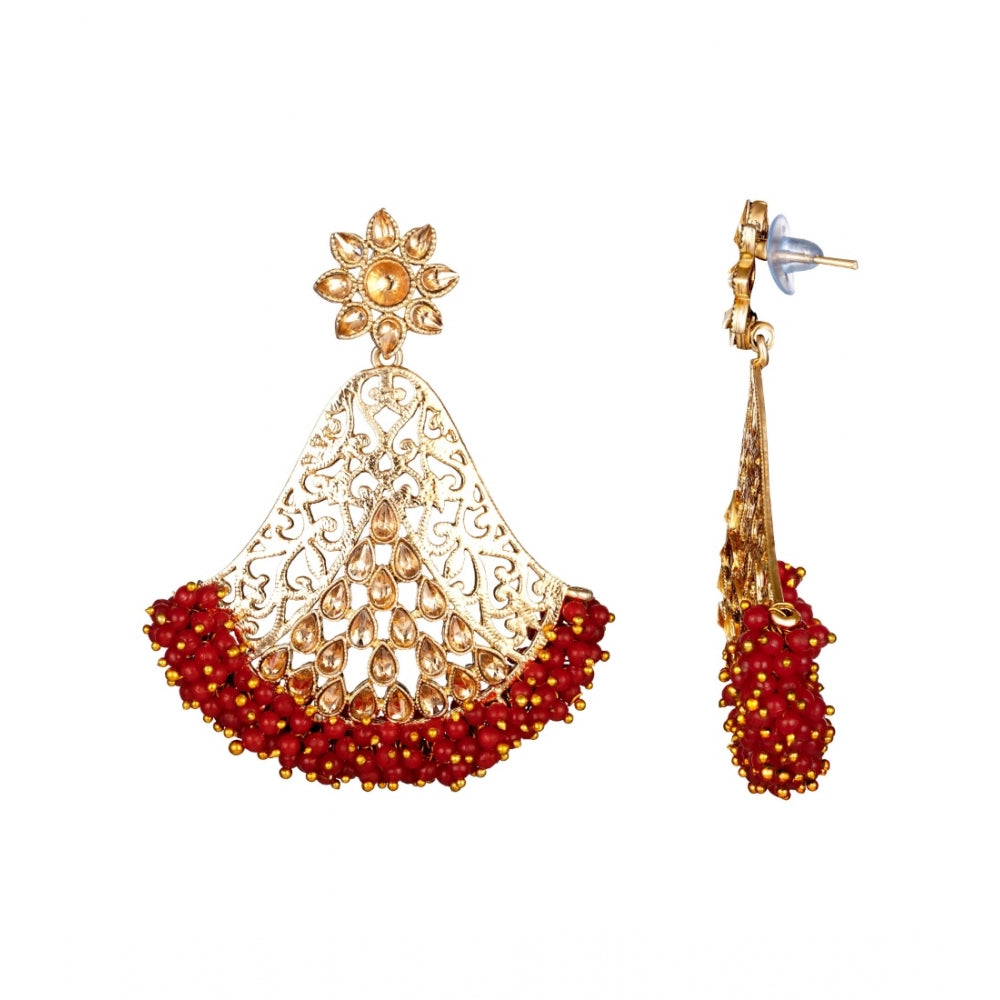 Generic Women's Rose Gold Plated Alloy Earrings (Maroon)