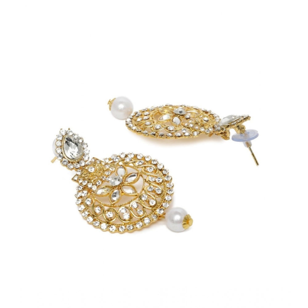 Generic Women's Rose Gold Plated Alloy Kundan Earrings &amp; Mangtikka (White)