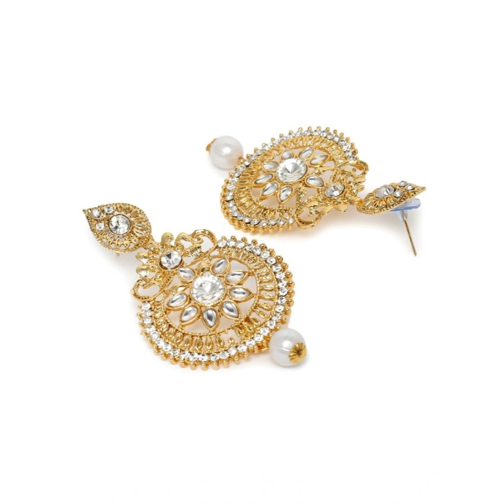 Generic Women's Rose Gold Plated Alloy Kundan Earrings &amp; Mangtikka (White)