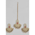 Generic Women's Rose Gold Plated Alloy Kundan Earrings &amp; Mangtikka (White)
