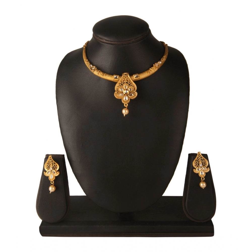 Generic Women's Rose Gold Plated Alloy Necklace &amp; Earings Set (Gold &amp; White)