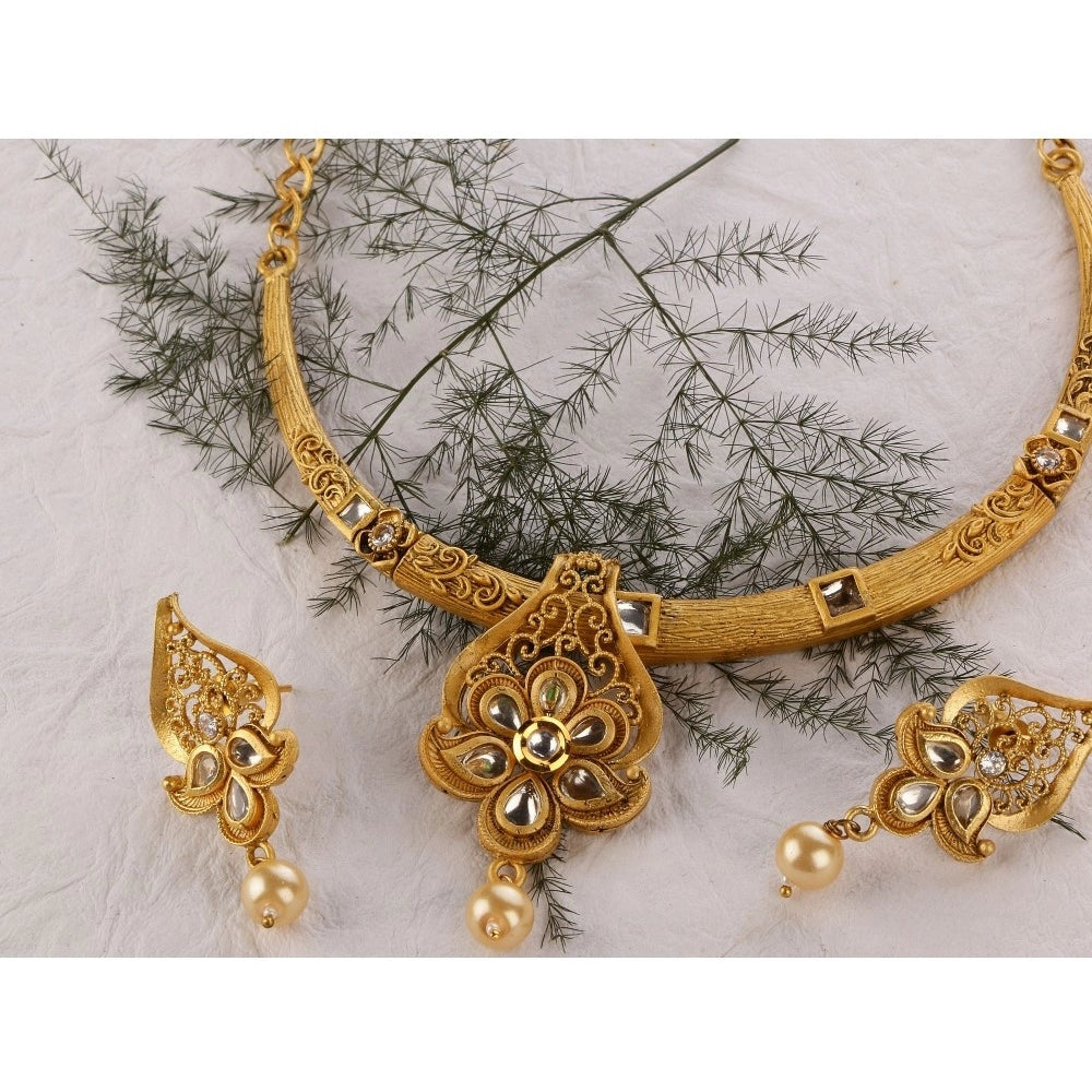 Generic Women's Rose Gold Plated Alloy Necklace &amp; Earings Set (Gold &amp; White)