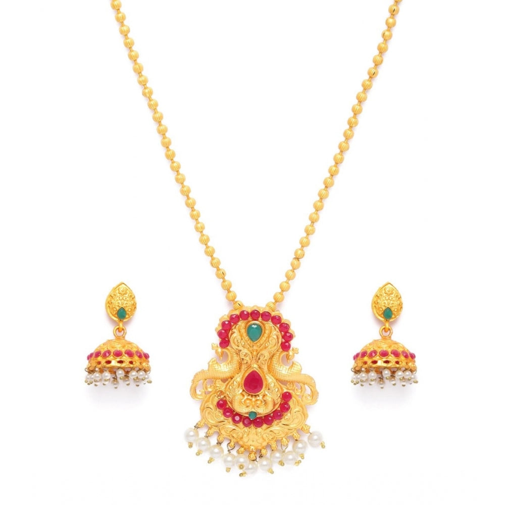 Generic Women's Rose Gold Plated Alloy Jewellery Chain Pendant Sets (Gold &amp; Red)