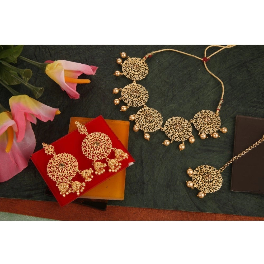 Generic Women's Rose Gold Plated Alloy Necklace &amp; Earings Set (Gold)