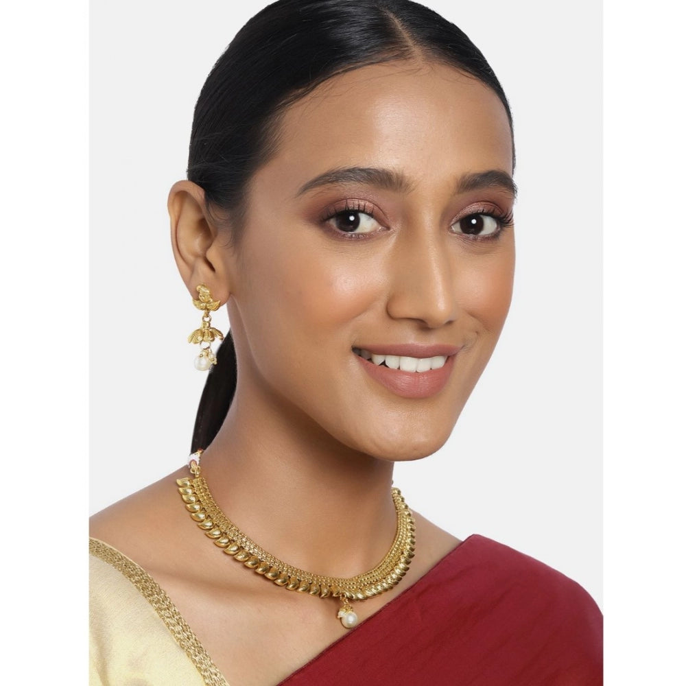 Generic Women's Rose Gold Plated Alloy Necklace &amp; Earings Set (Gold)