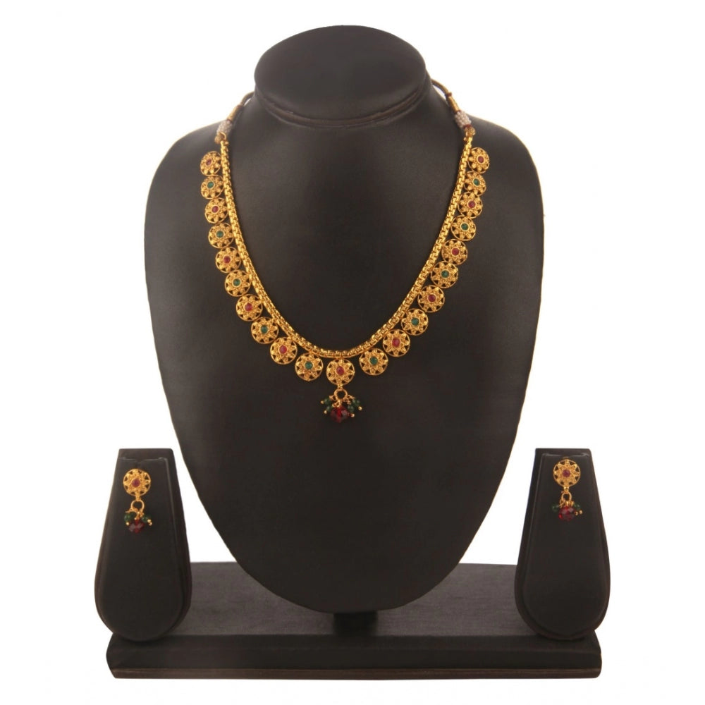 Generic Women's Rose Gold Plated Alloy Necklace &amp; Earings Set (Green &amp; Red)