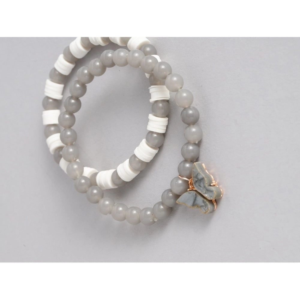 Generic Women's Rose Gold Plated Brass Pendant Chain With Beaded Bracelet (Grey)