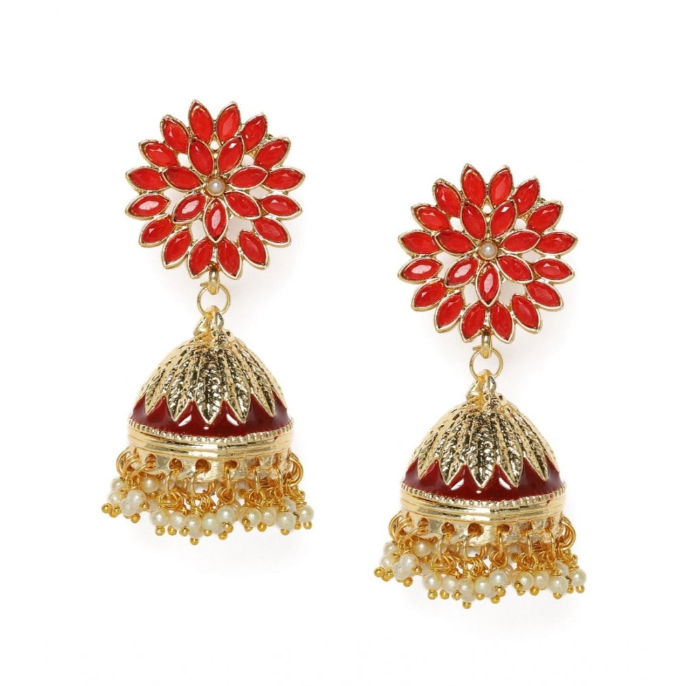 Generic Women's Rose Gold Plated Alloy Earrings (Red)