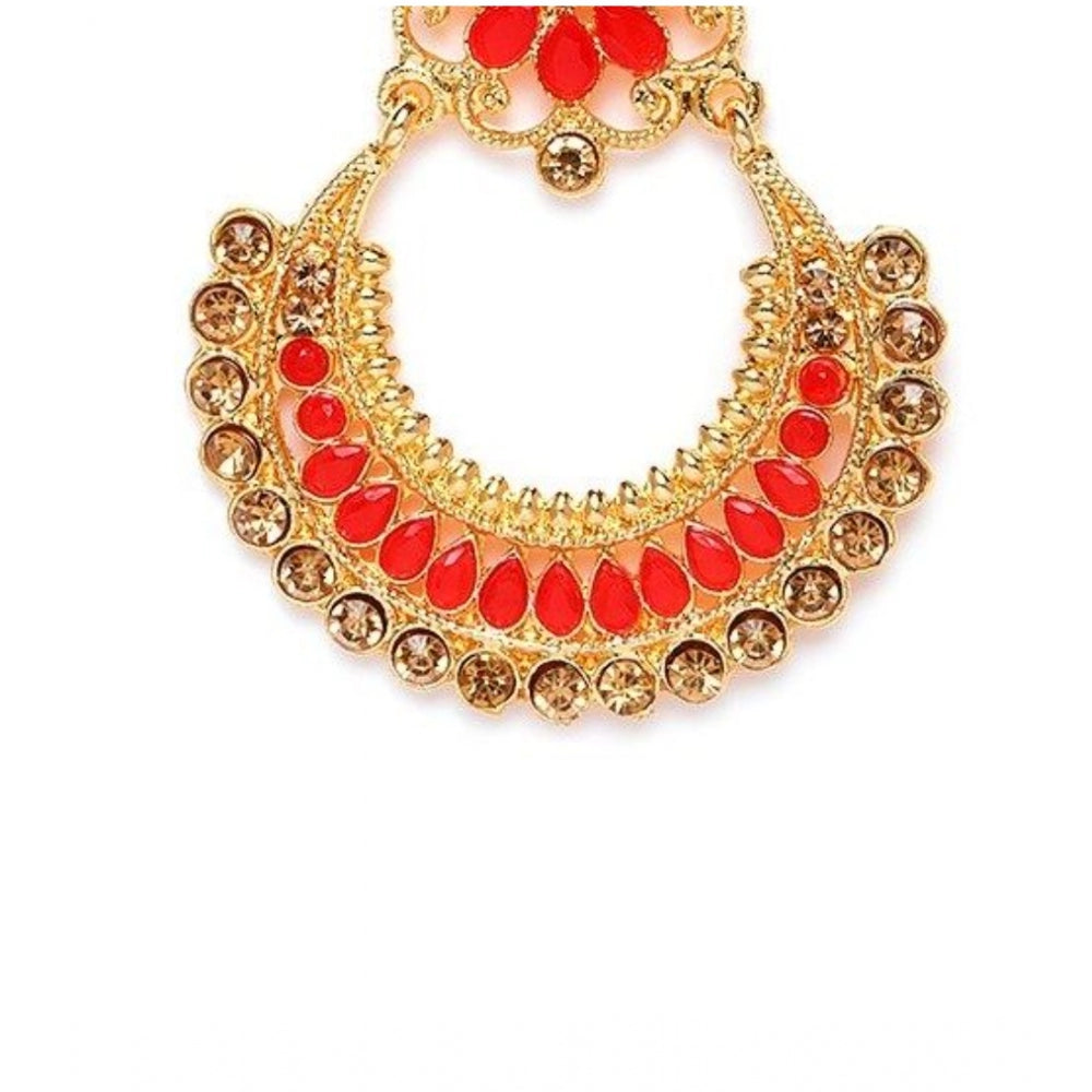 Generic Women's Rose Gold Plated Alloy Earrings (Red)