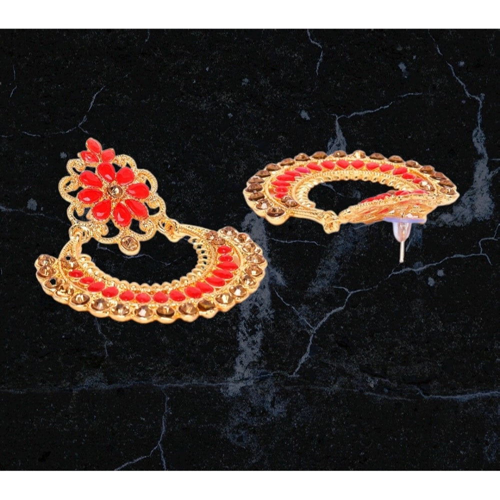 Generic Women's Rose Gold Plated Alloy Earrings (Red)