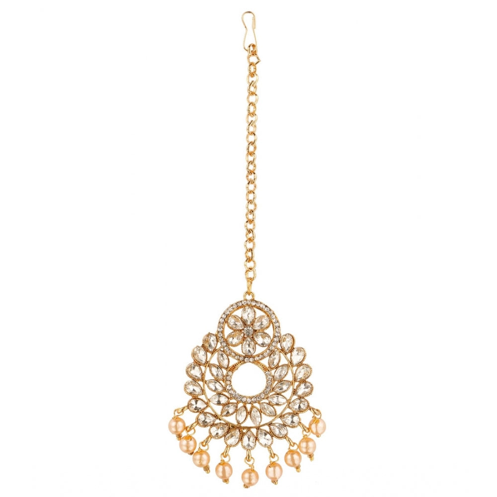 Generic Women's Rose Gold Plated Alloy Kundan Earrings &amp; Mangtikka (White)