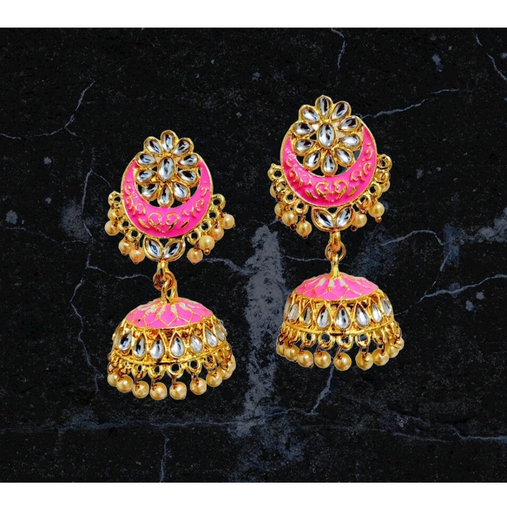 Generic Women's Rose Gold Plated Alloy Earrings (Pink)
